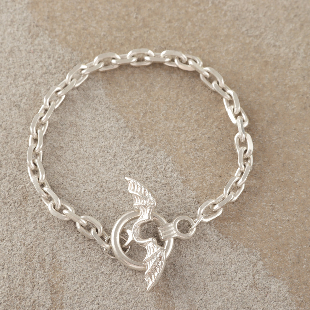 925 Sterling Silver Gothic Winged Toggle Clasp Durable Link Chain Bracelet