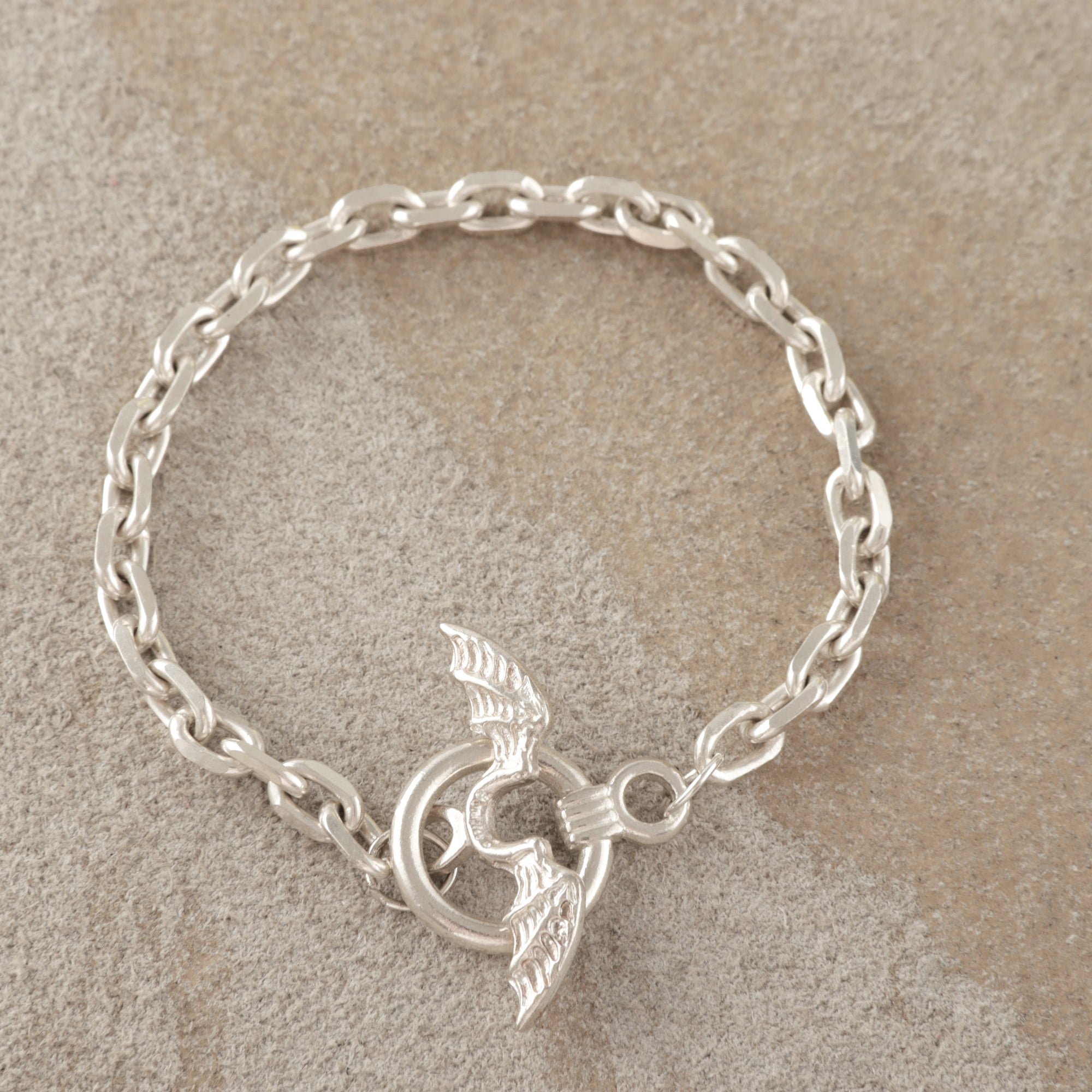 925 Sterling Silver Gothic Winged Toggle Clasp Durable Link Chain Bracelet