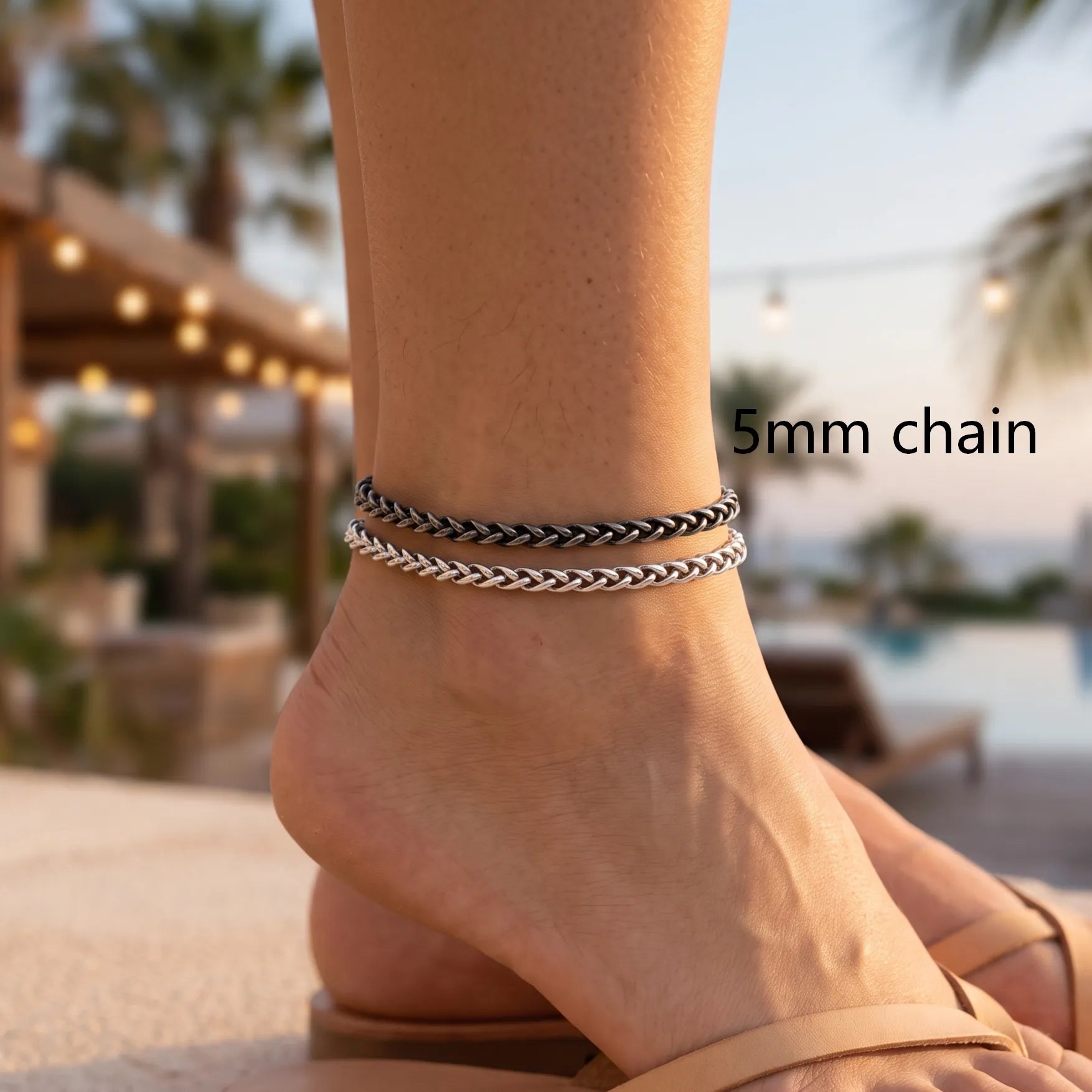 Unisex 925 Sterling Silver Wheat Chain Anklet | Oxidized & Polished