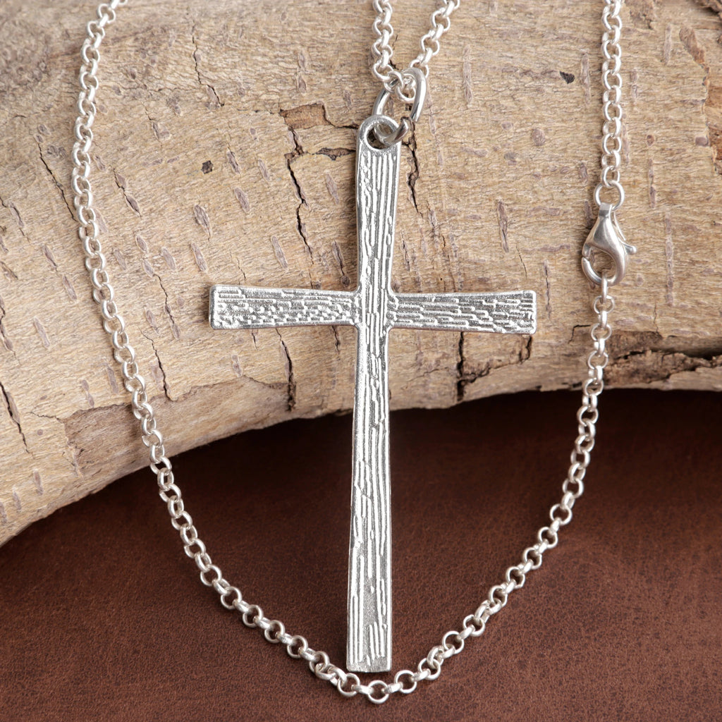 925 Sterling Silver Engravable Textured Cross Pendant Illuminated By Divine Grace
